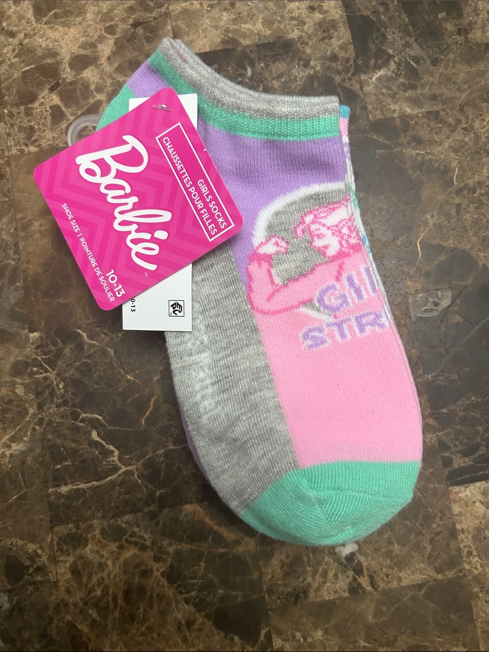 NWT 🆕 Barbie Pink, Mint & Gray Girls' Ankle Socks size 10-13, 3 pairs